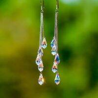 Fashion Crystal Earrings Tassel Temperament Water Drop Earrings for Women Elegant Bridal Wedding Engagement Jewelry Gift