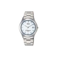 Citizen Q &amp; Q นาฬิกาอะนาล็อกแบตเตอรี่สายโลหะวันที่กันน้ำ10ปี W476-201บุรุษสีขาว