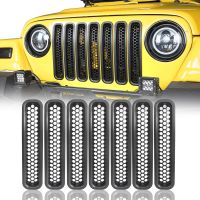 For Jeep Wrangler JK JKU Unlimited Rubicon Sahara 2007~ 2017 Car Decorate Stickers Front Grill Mesh Inserts Clip-in Grille Guard