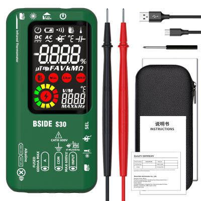 BSIDE มัลติมิเตอร์ RMS จริงดิจิตอล S30 9999จำนวน DC/AC ที่ตรวจจับกระแสไฟ600V เครื่องทดสอบดิจิตอล LCD ความต้านทานความถี่เครื่องทดสอบ NCV มิเตอร์แบ็คไลท์พร้อมอุณหภูมิอินฟราเรด