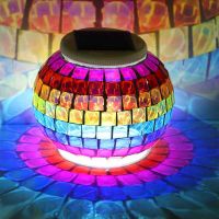 Color Changing Mosaic Glass Ball LED Solar Garden Lights Waterproof Solar Table Lights 2 Modes for Christmas Party Decoration