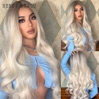 HENRY MARGU Natural Ombre Colored Synthetic Wavy Wig Long Brown Blonde White Womens Wig Middle Part Cosplay Heat Resistant Hair [ Hot sell ] ea1voy