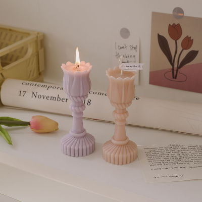 【CW】Ins Style Tulip Candlestick Scented Candle For Home Decorative Candles Room Desktop Ornament