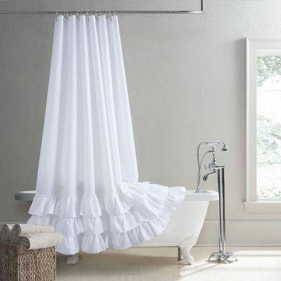 【CW】✹▤❦  Ruffled Boho Polyester Fabric Decoratived Farmhouse Shower Curtain