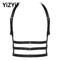 Men Elastic Halter Neck Leather Body Chest Harness Belt Clubwear Dance Costume Black Punk Gothic Fancy Clothing Accessories