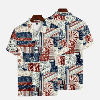 【high quality】  Ordinary Button Printed Polo Shirt Retro Style Mens Fashion Casual Short Sleeved Oversized Shirt 2023