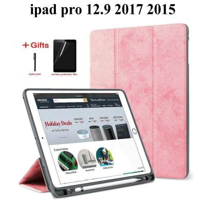 【DT】 hot  Slim Smart Protective Case For iPad Pro 12.9 2017/2015 Funda with Pencil Holder Cover for iPad Pro 12.9 tablet case+Film+Pen