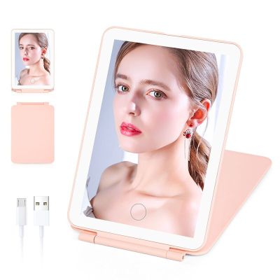 Square 7.9 Inch Flip Folding Makeup Mirrors Portable 3 Color Light Modes USB Charging Touch Dimmer Switch Dressing Table Mirror Mirrors