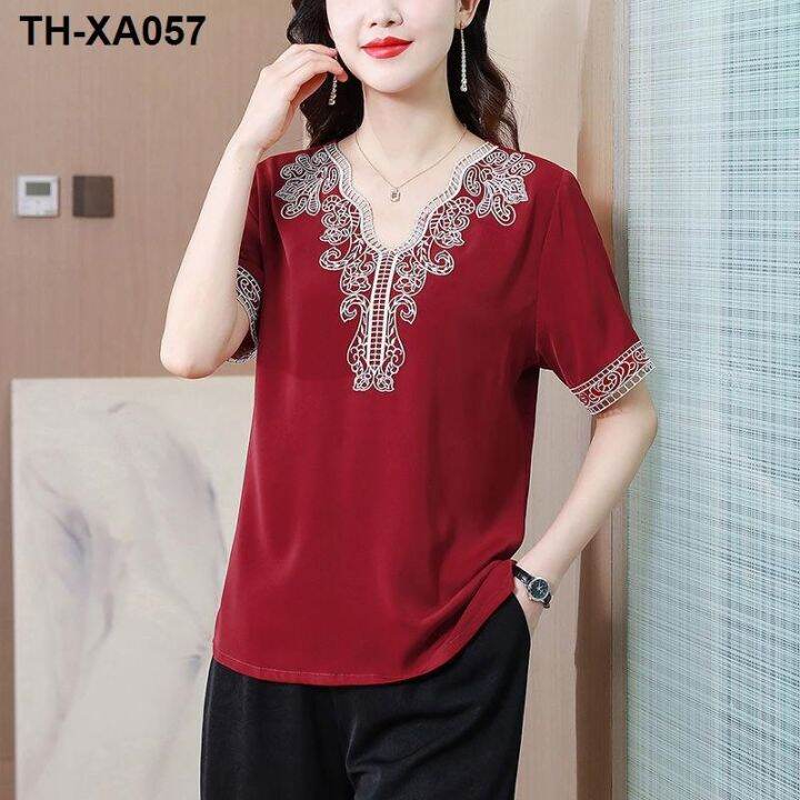 silk-large-size-embroidered-satin-women-2023-summer-new-loose-fashion-casual-short-sleeved-v-neck-top