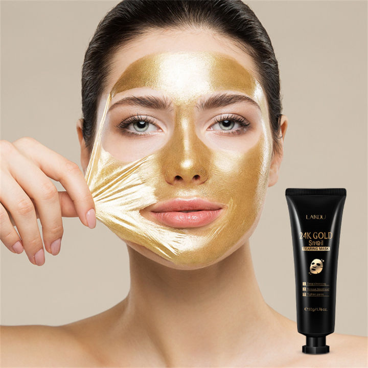 laikou-elecool-24k-gold-leaf-tearing-mask-หน้ากากมาร์คหน้าทองคำ-มาส์กต่อต้านริ้วรอยไวท์เทนนิ่ง-ลบสิวหัวดำ-pore-exfoliating-remove-blackhead-acne-face-care-mask