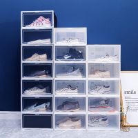 (cerci household goods)หนาใส ShoeBox SneakerDisplay กรณีวางซ้อนกันได้รองเท้าคอลเลกชันภาชนะซ้อนทับรวมตู้รองเท้า