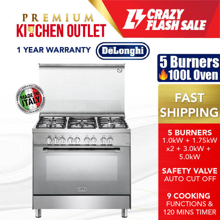 Delonghi 5 Sabaf Burners + Giant Electric Oven 100L Professional Range