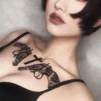 【YF】 2021 Dark Style Gun Sexy Chest Temporary Tattoo Stickers Star Cross Full Body Waterproof Art Deco Men and Women