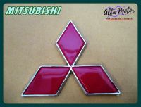 MITSUBISHI LOGO "RED" STICKER (1 PC.) #โลโก้ MITSUBISHI สีแดง ขอบเงิน พร้อมกาวติด สินค้าคุณภาพดี