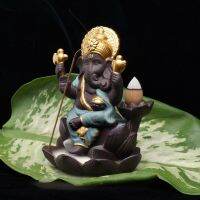 อินเดีย Ganesha รูปปั้นช้างพระเจ้าพระพุทธรูป Backflowing Iincense Burner ฐานเครื่องประดับ Room Garden Home Decor