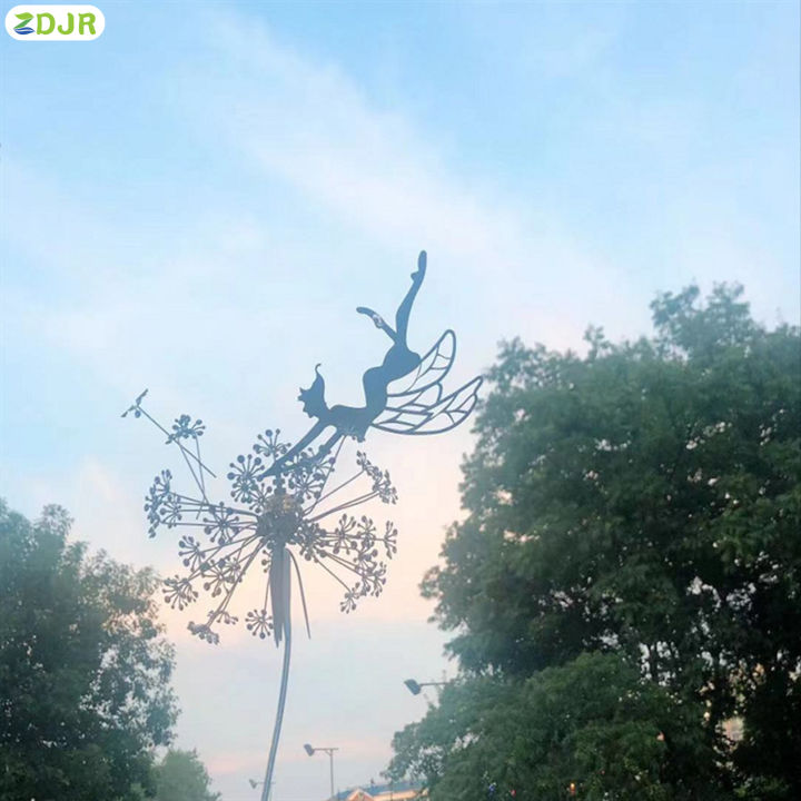 zdjr-วิญญาณโลหะรูปปั้นตกแต่งสวนการเต้นรำนางฟ้ากับดอกแดนดิไลออนสำหรับลานวิลล่าสวน
