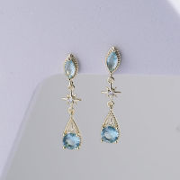 Sijing Blue Diamond Xingsheng สุภาพสตรีแฟชั่น Drop Earrings ต่างหู Miz Six Star ต่างหู Zircon สีน้ำเงิน KT7H