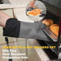 【CW】 Silicone Oven Gloves Resistant Cotton Insulated Baking Barbecue