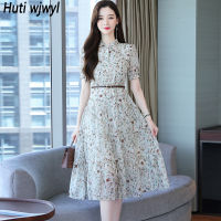 2023 New Floral Chiffon Short Sleeve Midi Dress Women Fashion Casual Boho Beach Sundress Summer Elegant Office Lady Party Dress