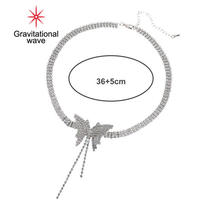 สร้อยคอเพชรเทียมรูปคลื่นแรงโน้มถ่วงสำหรับผู้หญิงสร้อยคอประดับพลอยเทียมรูปผีเสื้อสำหรับผู้หญิงสร้อยคอประดับพู่ยาวหรูหรามีแฟชั่นปาร์ตี้สำหรับเป็นของขวัญในงานแต่งงาน