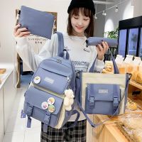 4 Pcs Set Women Backpack Harajuku Laptop Canvas School Bags For Teenage Girls Kawaii College Student Kids Book Bag Rucksack