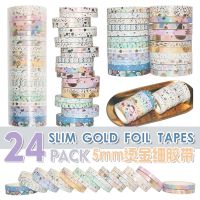 24 Rolls Bronzing Washi Paper Tape 5mm Basic DIY Frame Material Hand Account Tape Gold Foil Washi Cat Tape TV Remote Controllers