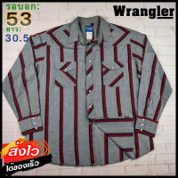 Wrangler®แท้ อก 53 เสื้อเชิ้ตผู้ชาย แรงเลอร์ สีเทา เสื้อแขนยาว เนื้อผ้าดี เสื้อคาวบอย เสื้อวินเทจ