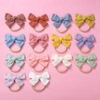 36pclot New Embroidery Hair Bow with Thin Nylon Headband or Clip for Baby Girls Flower Nylon Headband Kid Cotton Bows Headbands