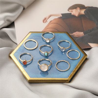 Elegant Gem Crystal Gold Rings Set Simple Design Ring for ashion Jewelry Accessories