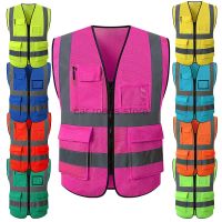 Pink Reflective Vest Safety Vest for Men Working Vest Workwear with Many Pockets Security Vest for Men Hi Vis Breathable Mesh