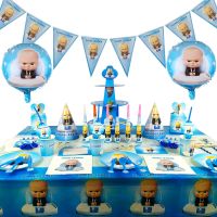 【JIU YU】♝∏  Baby Boss Theme Party Supplies Louça Descartável Toalha De Mesa Prato De Palha De Papel Decoração De Aniversário Balão para Meninos Baby Shower