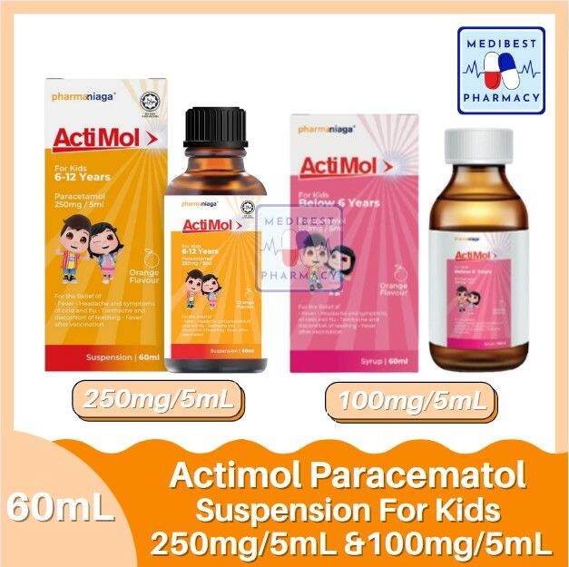 Actimol Paracematol Suspension For Kids 250mg/5mL & 100mg/5mL -60mL ...