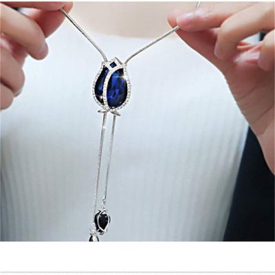 JDY6H Tulip Crystal Necklace Simple Long Necklace Temperament Flower Pendent Necklace Autumn And Winter Sweater Chain