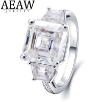 AEAW 5.0กะรัต Asscher Cut เพชรโมอิสกำไลคู่สำหรับผู้หญิงแหวนหมั้นเครื่องประดับทองคำทึบ