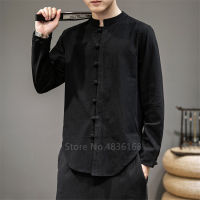 【CW】2022 Casual Oriental Men New Wingchun Kung Fu Tai Chi Linen Shirt Chinese Style Traditional Top Vintage Plus Size Coat Tang Suit