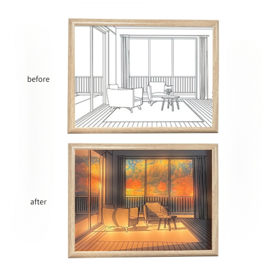 การตกแต่งความคิดสร้างสรรค์ INS ภาพไฟกลางคืนสามสีข้างเตียงสีเรืองแสงแสงเงาและแสงแดดภาพวาดตกแต่งห้องนอนในห้องนั่งเล่น