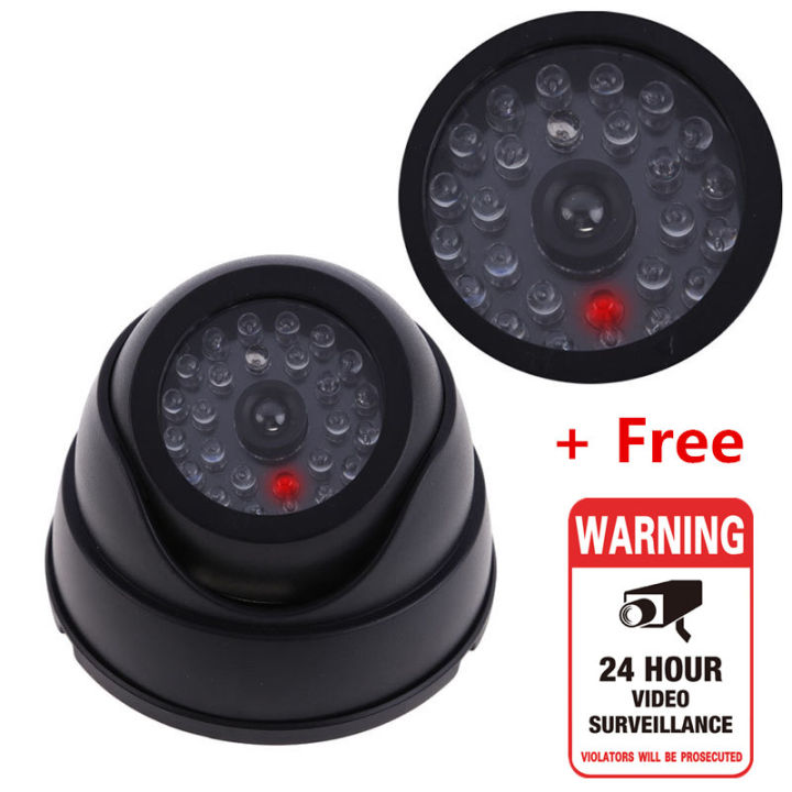 security-dome-fake-camera-red-flash-led-light-indoor-outdoor-video-surveillance-safety-kamera-buy-1-get-1-free-warning-sticker