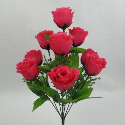 High Quality Plastic Silk Cloth Artificial Flowers Fake Flowers Rose Bud Bunch Bridal Bouquet Flowers Fake Flowers