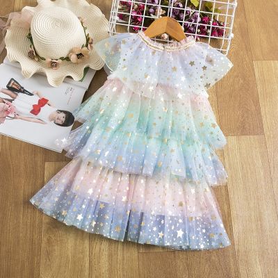 〖jeansame dress〗ฤดูร้อนสาวชุดเจ้าหญิงเด็กลูกไม้ Tutu วันเกิดเด็กแขนกุด Vestidos เด็กชุดลำลองเสื้อผ้าเด็กผู้หญิง Dresses