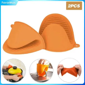 2 Pairs Mini Oven Gloves Silicone Heat Resistant Cooking Pinch Mitts  Potholder for Kitchen Cooking & Baking (Green and Rose Red)