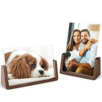 ▫ 4X6 Wood Photo Picture Frame 2 Pack - Rustic Wooden Picture Frame With Walnut Wood Base For Tabletop Or Desktop Display