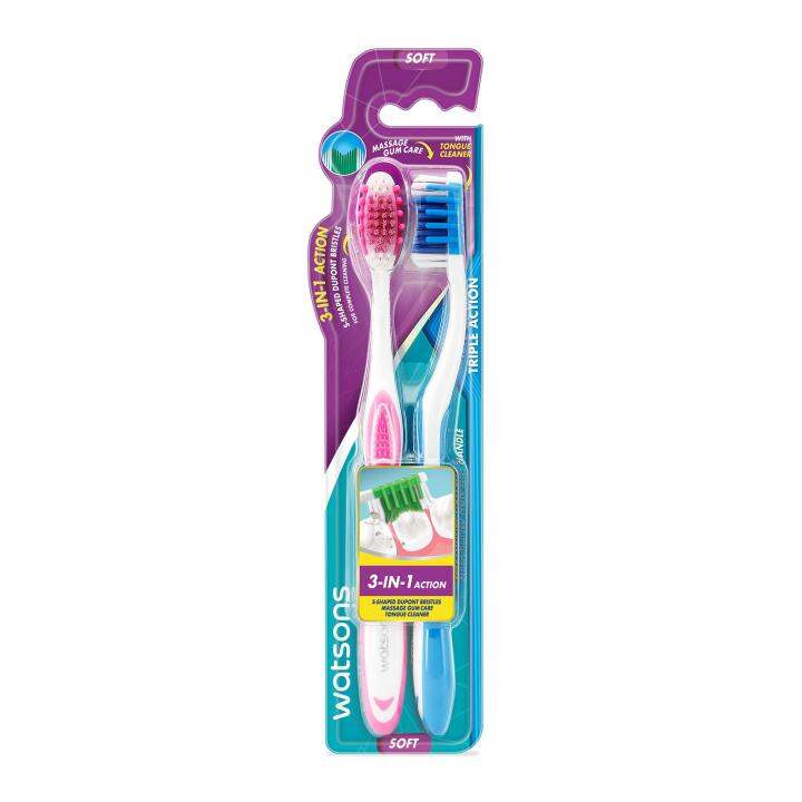 WATSONS 2 pieces Soft Triple Action Assorted Toothbrush | Lazada PH