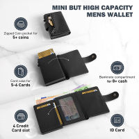 Card Holder Wallet Slim Minimalist Pop Up Leather Men Wallets RFID Blocking Metal Bank Card Case with Coins Pocket