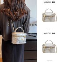 Summer high-end niche portable bucket bag female 2023 new silver box bag Messenger mini chain bag 【QYUE】