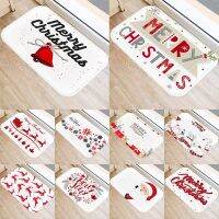 【ปัจจุบัน】สีขาวจดหมายคริสต์มาสต้นไม้ตกแต่งประตูห้องครัว Mats40x60cm นอร์ดิกกำมะหยี่พรมพรมเช็ดเท้าในร่มพื้นห้องน้ำพรมกันลื่น