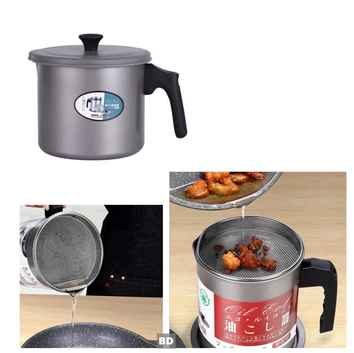 Kitchen Helper 1.4L Stainless Steel Oil Container with Strainer Tray Healthy Kitchen Cooking