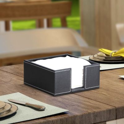 PU Leather Square Cocktail Napkin Holder Tissue Box Paper Serviette Dispenser Bar Caddy for Dining Table Hotel Office Home Decor