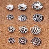 100pcs Tibetan Silver Flower Bead Caps Holder 8mm 10mm 12mm Vintage Handmade Beads End Cap Receptacle DIY Jewelry Findings Beads