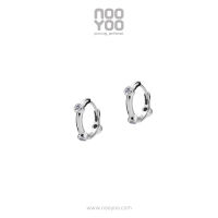 NooYoo ต่างหูสำหรับผิวแพ้ง่าย Hoop with Triple Bezel CZ (สีเงิน / โรสโกลด์)