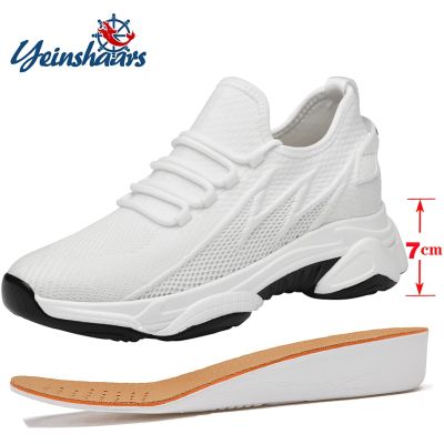 YEINSHAARS Summer Breathable Mesh Height Incresing Sneakers Men Shoes Elevator 7cm Outdoor Leisure White Casual Man Shoes Tall